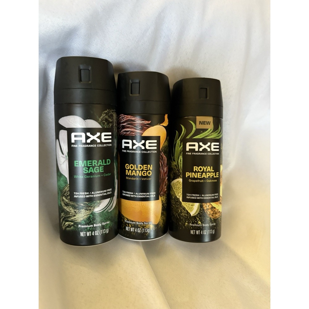 NEW AXE Fine Fragrance Mixed Scents  Premium Axe Body Spray for Men 4oz 3 Pack